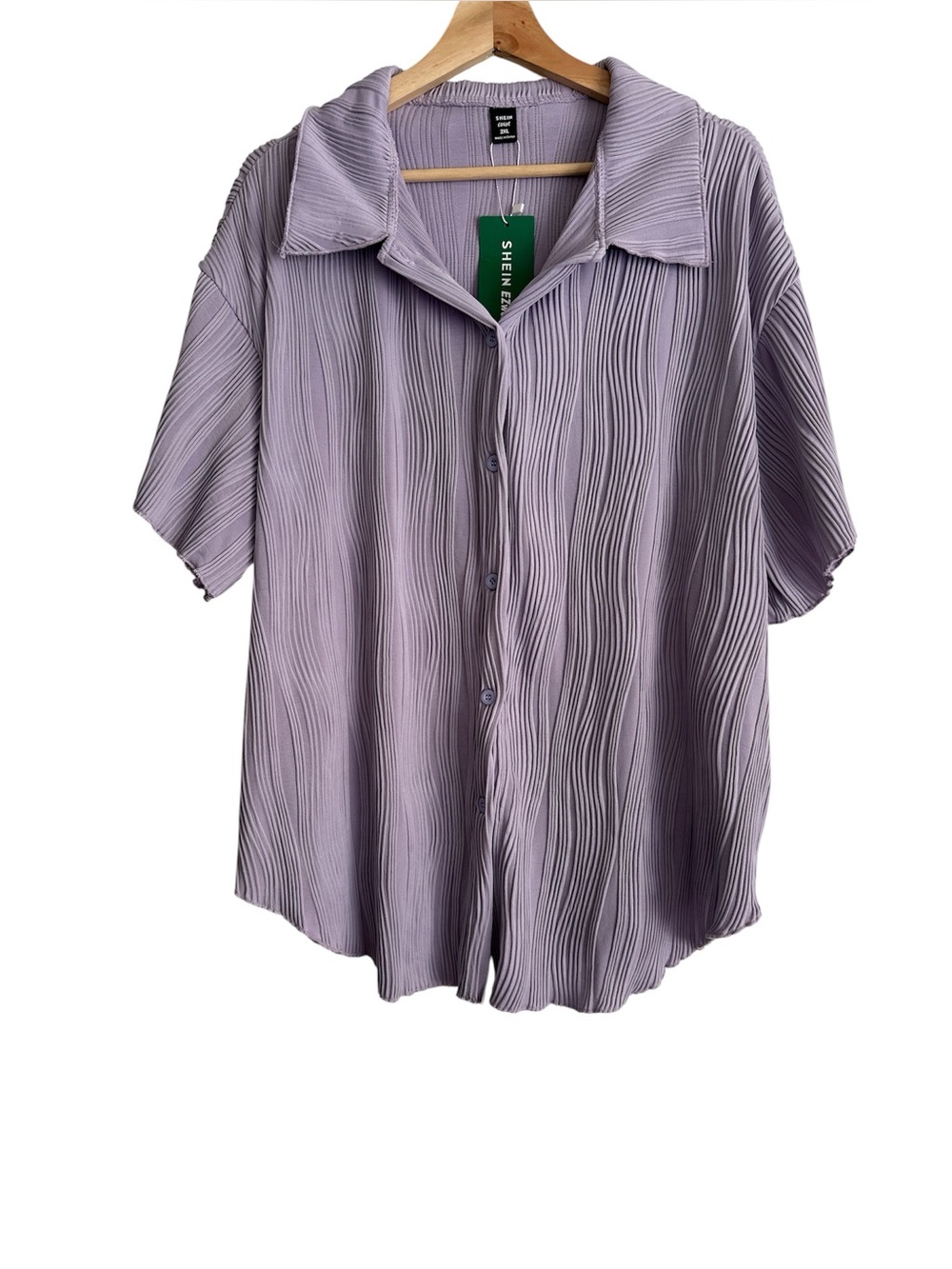Shein Purple Collared Button Down Short Sleeve Top